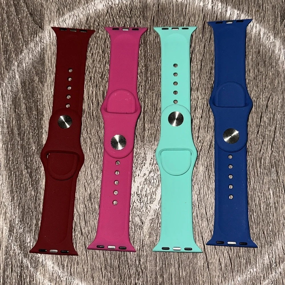 For Apple Watch - 45 - Silicone Watch Bands Set - Red, Pink, Mint, Blue